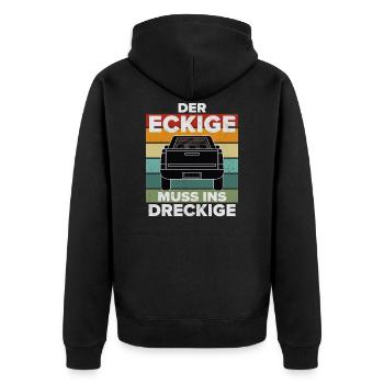 Der Eckige Muss Ins Dreckige 4x4 Pickup Offroad - Unisex Premium Bio Zip Hoodie - Schwarz - Hinten - Nico (187cm)