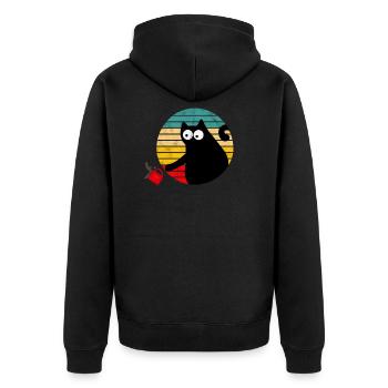 Freche Kaffee Katze - Vintage - Unisex Premium Bio Zip Hoodie - Schwarz - Hinten - Nico (187cm)