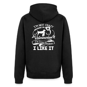 Tierarzt Verrückter Tierarzt - Unisex Premium Bio Zip Hoodie - Schwarz - Hinten - Nico (187cm)