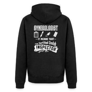 Gynäkologe zertifizierter Schrittinspektor - Unisex Premium Bio Zip Hoodie - Schwarz - Hinten - Nico (187cm)