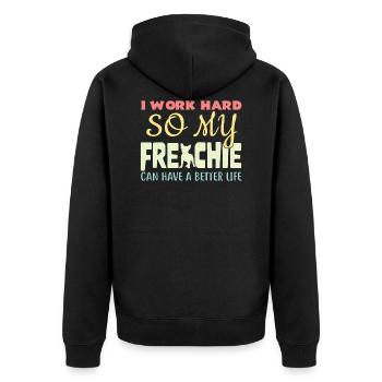 Je travaille dur pour que mon Frenchie puisse avoir une vie meilleure - Veste à capuche bio Premium Unisexe - noir - Dos - Nico (187cm)