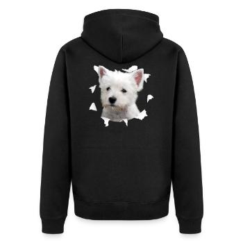 Westie Tshirt - Westie Hund Shirt - Unisex Premium Bio Zip Hoodie - Schwarz - Hinten - Nico (187cm)