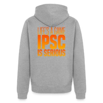 IPSC EST SÉRIEUX - Veste à capuche bio Premium Unisexe - gris chiné - Dos - Nico (187cm)