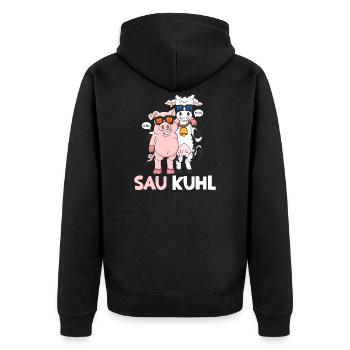 Sau Kuhl Wortspiel Kühe Schweine Geschenk - Unisex Premium Bio Zip Hoodie - Schwarz - Hinten - Nico (187cm)