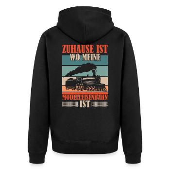 Retro Modelleisenbahn Lokomotive - Unisex Premium Bio Zip Hoodie - Schwarz - Hinten - Nico (187cm)
