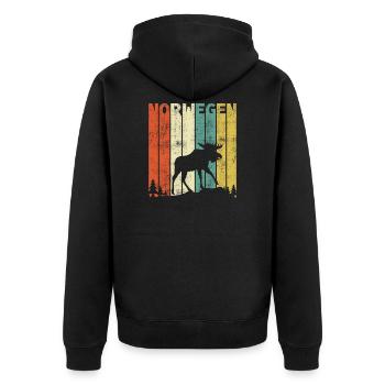 Retro Norwegen Flagge Norge Elch Vintage Geschenk - Unisex Premium Bio Zip Hoodie - Schwarz - Hinten - Nico (187cm)