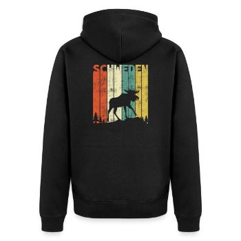 Retro Schweden Flagge Sverige Vintage Geschenk - Unisex Premium Bio Zip Hoodie - Schwarz - Hinten - Nico (187cm)