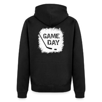 Game Day - Eishockey - Unisex Premium Bio Zip Hoodie - Schwarz - Hinten - Nico (187cm)
