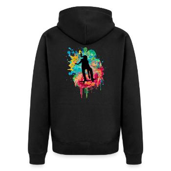 Skaterin beim Skateboarden PopArt - Unisex Premium Bio Zip Hoodie - Schwarz - Hinten - Nico (187cm)
