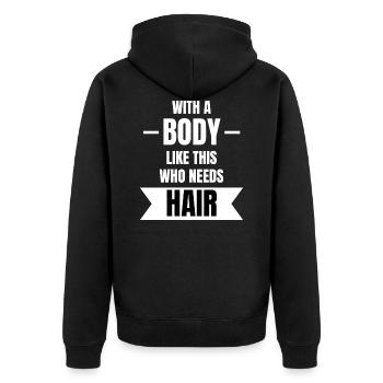 Kahler Kopf Witziges Zitat Cooler Spruch Kein Haar - Unisex Premium Bio Zip Hoodie - Schwarz - Hinten - Nico (187cm)