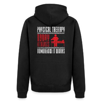 Therapie Geschenk Physiotherapie - Unisex Premium Bio Zip Hoodie - Schwarz - Hinten - Nico (187cm)