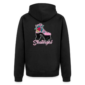 Skatergirl - Rollschuh Design - Unisex Premium Bio Zip Hoodie - Schwarz - Hinten - Nico (187cm)