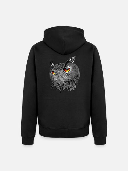 Uhu/Bubo Bubo/Owl - Unisex Premium Organic Zip Hoodie - black