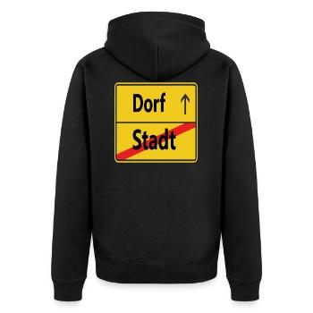 Stadt? Dorf! - Unisex Premium Bio Zip Hoodie - Schwarz - Hinten - Nico (187cm)