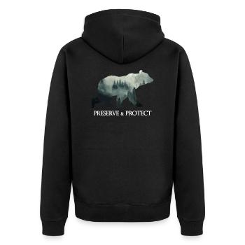 Preserve & Protect Climate Change Bear Forest - Unisex Premium Bio Zip Hoodie - Schwarz - Hinten - Nico (187cm)