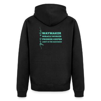 Waymaker Miracle Worker Promise Keeper Light Jesus - Unisex Premium Bio Zip Hoodie - Schwarz - Hinten - Nico (187cm)