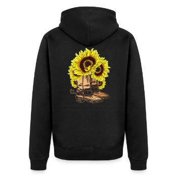 Western cowboy boots gift sunflower - Unisex Premium Organic Zip Hoodie - black - Back - Nico (187cm)