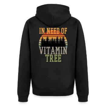 Waldbaden Waldliebe Spruch VITAMIN TREE Wald Bäume - Unisex Premium Bio Zip Hoodie - Schwarz - Hinten - Nico (187cm)