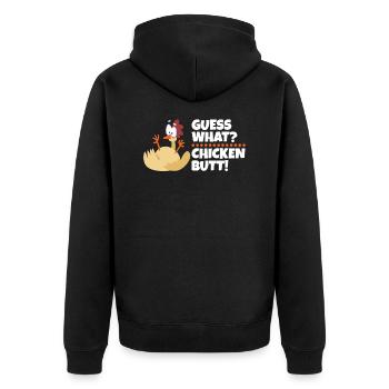 Ratet mal was Hühnchen Hintern Lustiges Huhn - Unisex Premium Bio Zip Hoodie - Schwarz - Hinten - Nico (187cm)