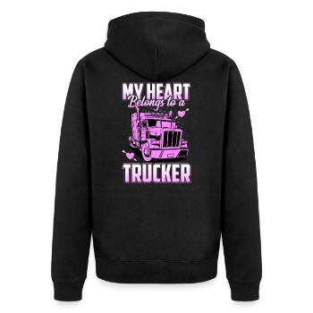 Mein Herz gehört einem Trucker Rosa Trucker Frau - Unisex Premium Bio Zip Hoodie - Schwarz - Hinten - Nico (187cm)