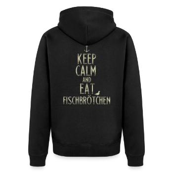 keep calm and eat Fischbrötchen moin norddeutsch - Unisex Premium Bio Zip Hoodie - Schwarz - Hinten - Nico (187cm)