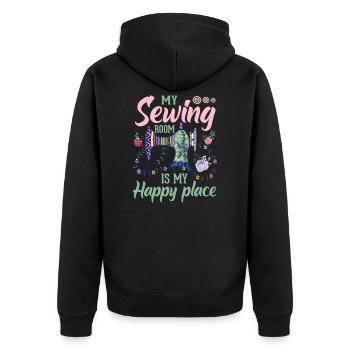 Mein Nähraum Ist mein Glücklichster Ort - Unisex Premium Bio Zip Hoodie - Schwarz - Hinten - Nico (187cm)