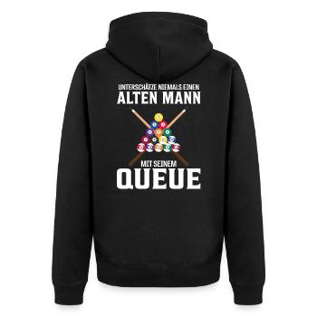 Billardqueue alter Mann Opa Billard Spruch lustig - Unisex Premium Bio Zip Hoodie - Schwarz - Hinten - Nico (187cm)