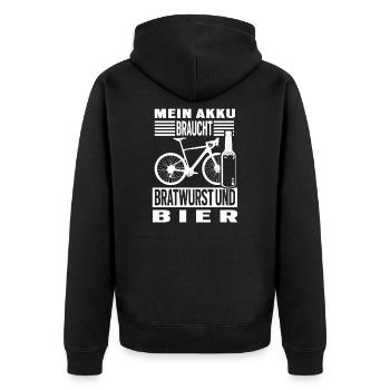 Fahrrad Bratwurst und Bier Radtour Grillen - Unisex Premium Bio Zip Hoodie - Schwarz - Hinten - Nico (187cm)