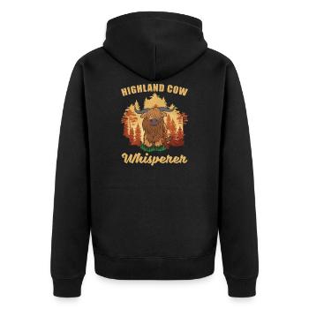 Farmer Farmer Gift Scottish Highland Beef - Unisex Premium Organic Zip Hoodie - black - Back - Nico (187cm)