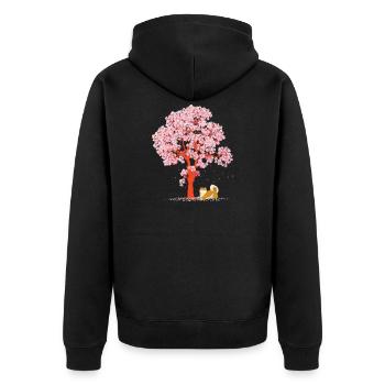 Cherry Blossom Fleurs de cerisier Japon Chien Shiba Inu - Veste à capuche bio Premium Unisexe - noir - Dos - Nico (187cm)