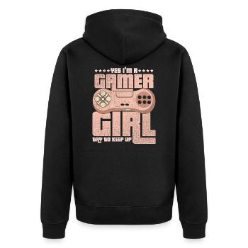 Gaming - Unisex Premium Bio Zip Hoodie - Schwarz - Hinten - Nico (187cm)