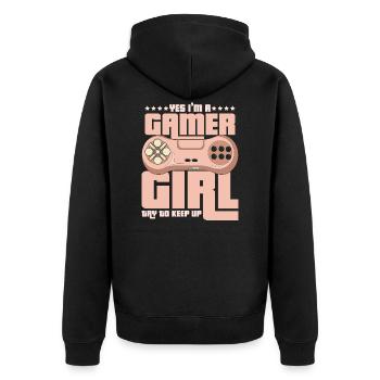 Gaming - Unisex Premium Bio Zip Hoodie - Schwarz - Hinten - Nico (187cm)