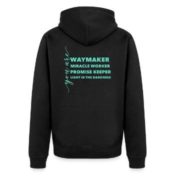 Waymaker & Christliche Kleidung - Unisex Premium Bio Zip Hoodie - Schwarz - Hinten - Nico (187cm)