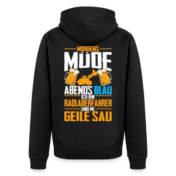 Radladerfahrer Spruch Geschenk Radlader Bagger Bau - Unisex Premium Bio Zip Hoodie - Schwarz - Hinten - Nico (187cm)