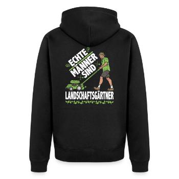 Landschaftsgärtner Spruch Gartenbau Rasenmäher - Unisex Premium Bio Zip Hoodie - Schwarz - Hinten - Nico (187cm)