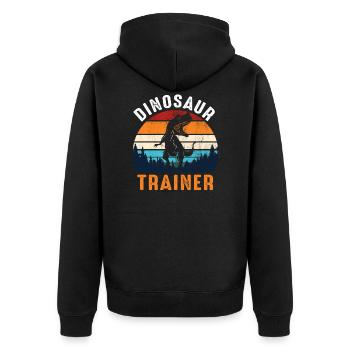Dinosaurier Trainer Lustige Dinosauriergeschenke - Unisex Premium Bio Zip Hoodie - Schwarz - Hinten - Nico (187cm)