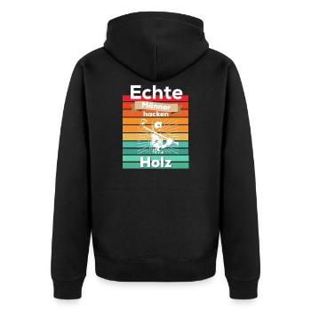 Echte Männer hacken Holz - Unisex Premium Bio Zip Hoodie - Schwarz - Hinten - Nico (187cm)