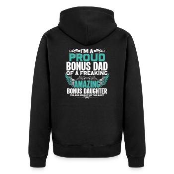 Ich Bin Ein Stolzer Bonus-Vater Eines Freaking - Unisex Premium Bio Zip Hoodie - Schwarz - Hinten - Nico (187cm)