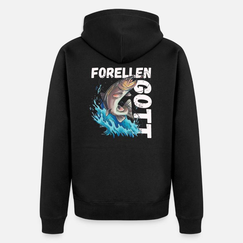 Forellen Gott - Unisex Premium Bio Zip Hoodie - Schwarz