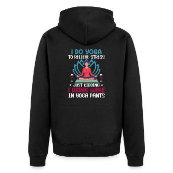 Je fais du yoga, Pour soulager le stress, Juste pour s’amuser - Veste à capuche bio Premium Unisexe - noir - Dos - Nico (187cm)
