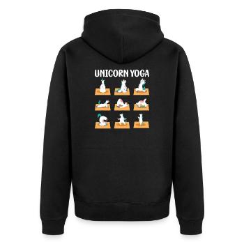 Lustige Einhorn Yoga Haltungen - Unisex Premium Bio Zip Hoodie - Schwarz - Hinten - Nico (187cm)