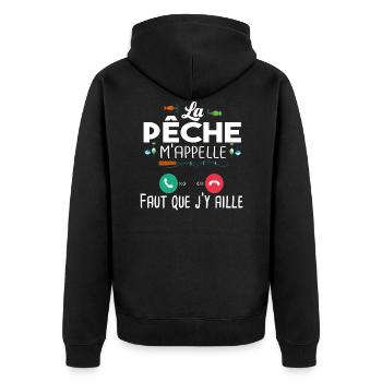 Pêche Pêcheur Poisson Cadeau T-shirt Humour Papa - Veste à capuche bio Premium Unisexe - noir - Dos - Nico (187cm)