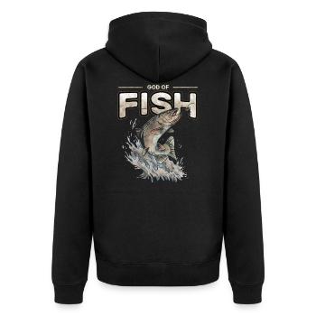 God of Fish - Unisex Premium Bio Zip Hoodie - Schwarz - Hinten - Nico (187cm)