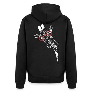 Nerd Giraffe mit Brille - Unisex Premium Bio Zip Hoodie - Schwarz - Hinten - Nico (187cm)
