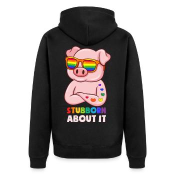 Stubborn About It - Unisex Premium Bio Zip Hoodie - Schwarz - Hinten - Nico (187cm)