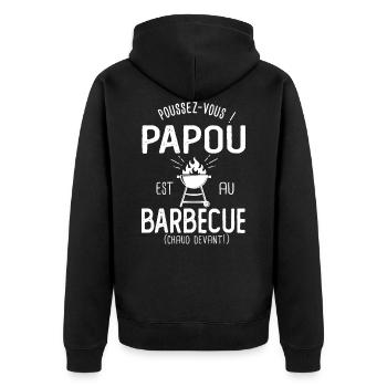 Papou est au barbecue cadeau humour papa père BBQ - Veste à capuche bio Premium Unisexe - noir - Dos - Nico (187cm)