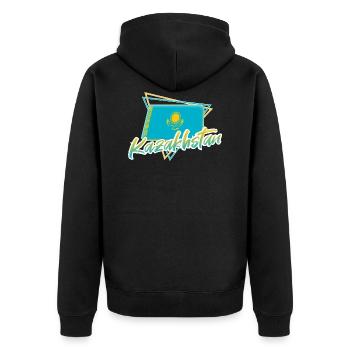 Kasachstan - Unisex Premium Bio Zip Hoodie - Schwarz - Hinten - Nico (187cm)