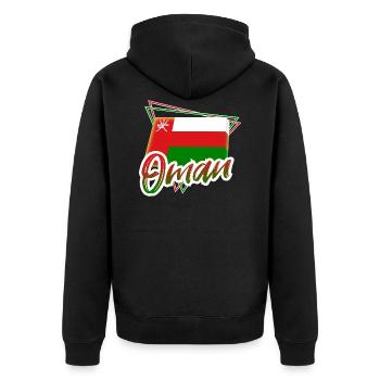 Oman - Unisex Premium Organic Zip Hoodie - black - Back - Nico (187cm)