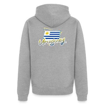 Uruguay - Unisex Premium Bio Zip Hoodie - Grau meliert - Hinten - Nico (187cm)