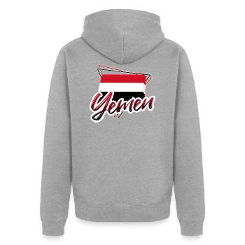 Jemen - Unisex Premium Bio Zip Hoodie - Grau meliert - Hinten - Nico (187cm)